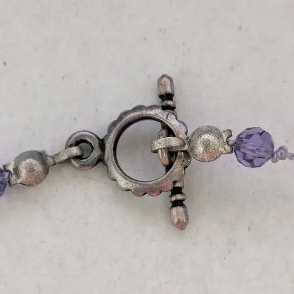 Artisan Dainty Delicate Purple Glass Crystal Beaded Rope Toggle Clasp Necklace - Picture 5 of 5